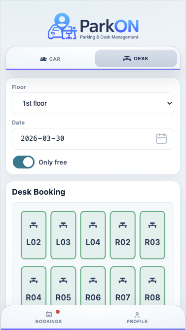 ParkON mobile interface